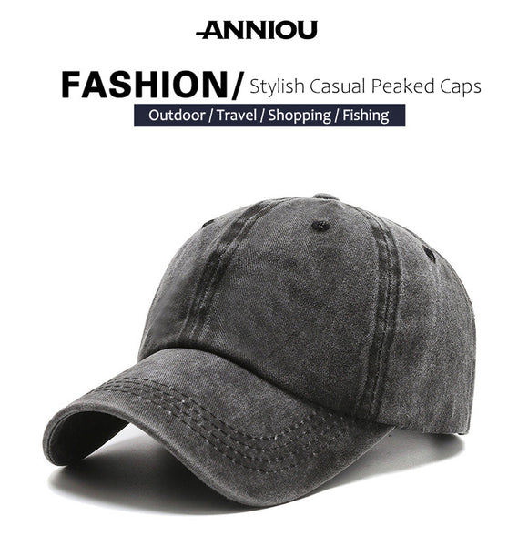 Sidiou Group ANNIOU Factory Wholesale Unisex Outdoor Sports Washed Cloth Baseball Cap 6 Panel Solid Color Vintage Dad Hat Fitted Cotton Denim Cowboy Hat