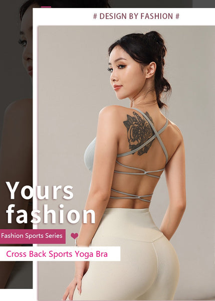 Quick Dry Shockproof Hollow Out Yoga Underwear With Chest Pad Fitness Bra Strap Cross Beautiful Back Breathable Sport Bras Women