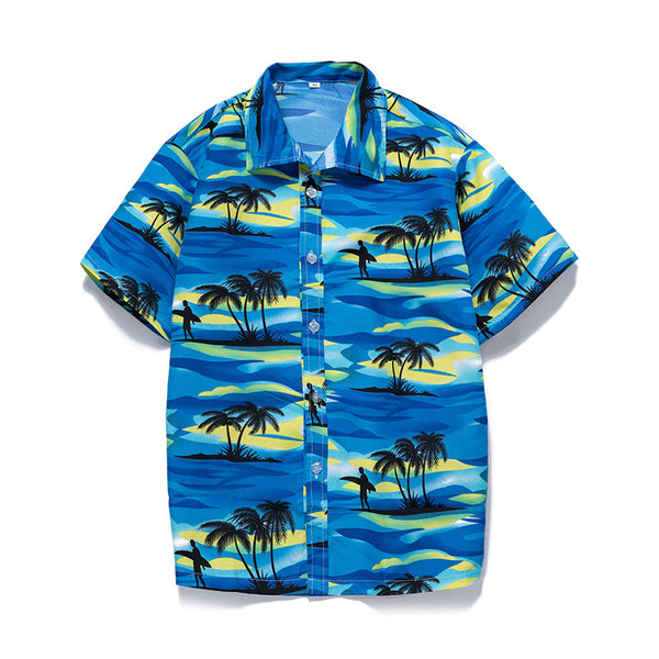 Wholesale Polyester Printing Hawaiian Beach Shirt Summer Men's Lapel Casual Cardigan Short-sleeved Beach Shirts