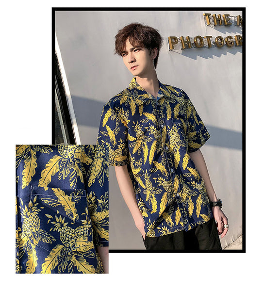 Hawaiian Beach Vacation Shirts Thin Short Sleeve Beach Shirt for Men Casual Loose Oversized Printed Shirt Summer