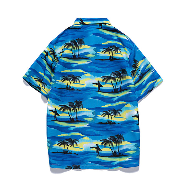 Wholesale Polyester Printing Hawaiian Beach Shirt Summer Men's Lapel Casual Cardigan Short-sleeved Beach Shirts