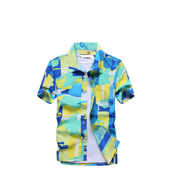 Summer Fashion Men's Beach Hawaiian Shirts Printed Short Sleeved Shirt Loose Plus Size Beach Men Button Down Floral Shirts