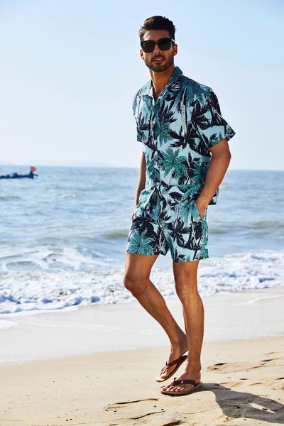 Custom Beach Shirt Set Men's Hawaiian Style Quick Drying Loose Short Sleeved Printed Summer Vintage Street Beach Shirt Set