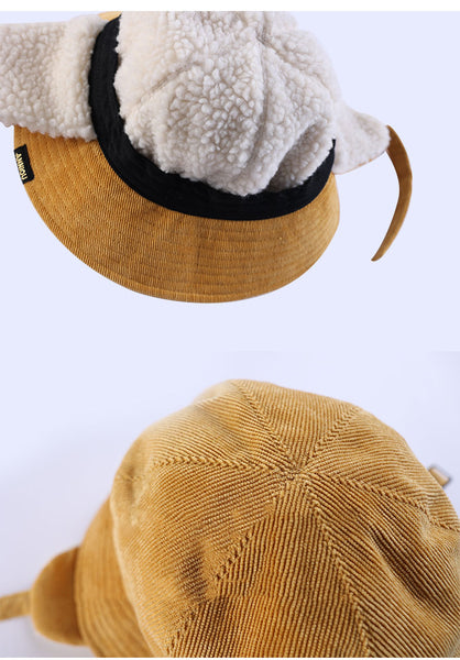 Sidiou Group ANNIOU Casual Autumn Winter Lamb Wool Fisherman Cap Women's Ear Protection Warm Basin Hats Windproof Corduroy Bucket Hat