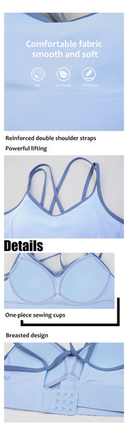 Women's Sports Bras Fixed Pads Backless Cross Double Shoulder Strap Fitness Vest Shockproof Push Up Pilates Running Yoga Bra