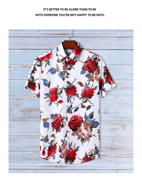 High Quality Summer Heat Sublimation Casual Beach Shirt Men's Short-sleeved Hawaiian Beach T-shirt Men