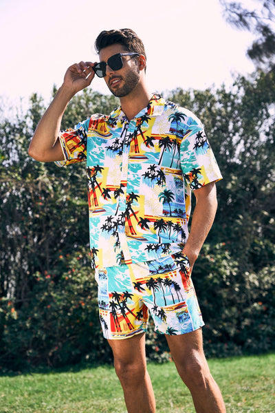 Hawaiian Beach Flower Shirt Short Sleeve Suit Men's Loose Holiday Shirt Shorts Two-piece Men's Summer Vintage T Shirt Set