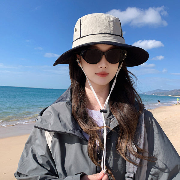 Sidiou Group ANNIOU Outdoor Casual Wide Brim Bucket Hat With String Women Quick Dry Fishing Sunscreen Beach Mountaineering Fisherman Hats For Unisex