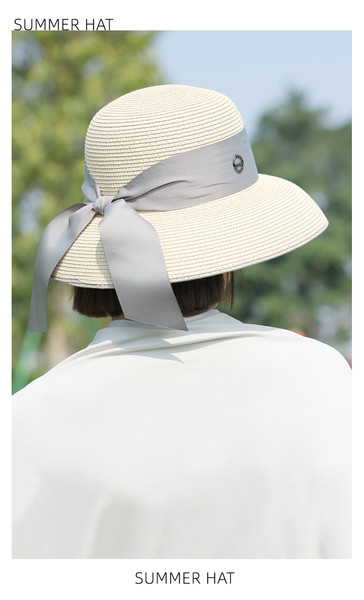 Sidiou Group ANNIOU Summer Women's Elegant Retro Straw Hat Beach Travel Seaside Vacation Sunscreen Breathable Large Brim UV Sun Shade Hat