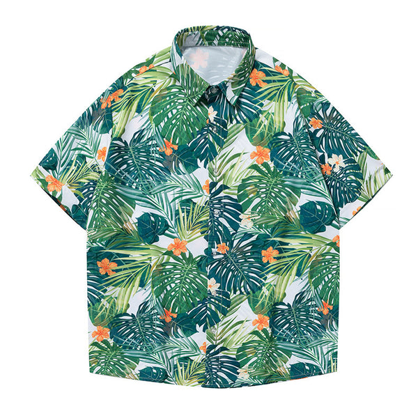 Men's High Quality Summer Beach Shirts Quick-Drying Hawaiian Flower Print Casual Style Short Sleeve Ice Silk T-Shirt