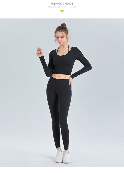 Sidiou Group ANNIOU New Fitness Wear Long-Sleeved Solid Color Yoga Shirt Women's High Elastic Quick Dry Workout Clothes With Chest Pad Sports T-shirts Gym Crop Top