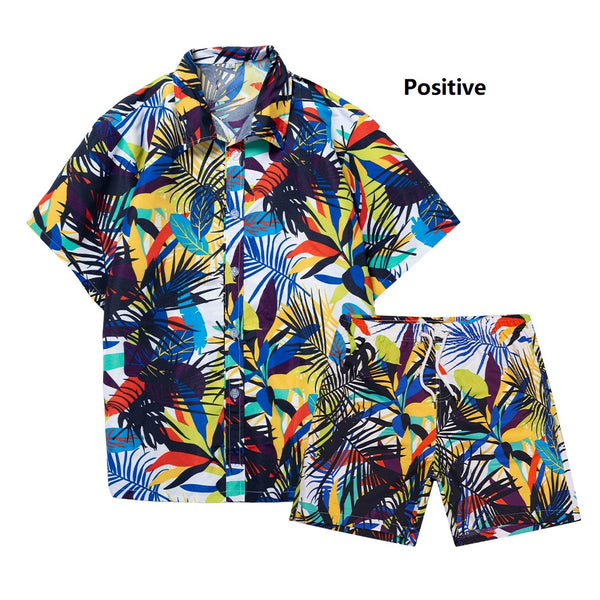 Custom Beach Shirt Set Men's Hawaiian Style Quick Drying Loose Short Sleeved Printed Summer Vintage Street Beach Shirt Set