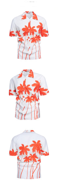 Men's Summer Short Sleeve Hawaiian Floral Printed Beach Shirt Polo Collar Beach Vacation T Shirts for Men Casual T-shirt