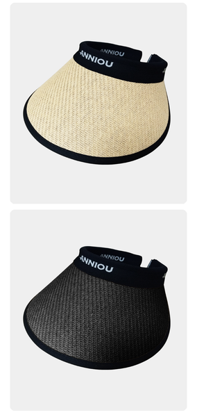 Sidiou Group ANNIOU Summer Vinyl Sun Visor Empty Top Sun Hat Beach Cycling Outdoor UV Protection Adjustable Windproof Rope Straw Sun Hats for Ladies