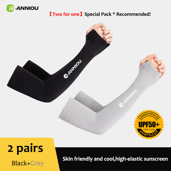 Sidiou Group ANNIOU 2 Pairs Cooling Arm Sleeves Women Knitted Anti UV Sun Sleeves With Thumb Hole for Driving Summer Men Fishing Cycling Arm Sleeve