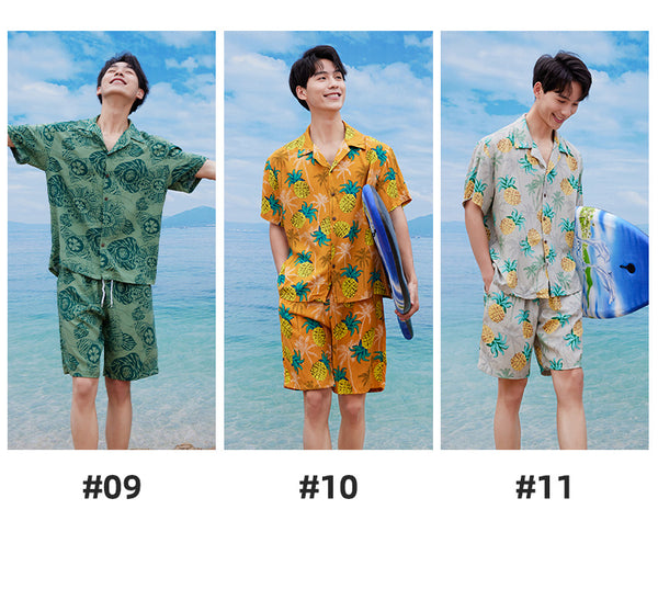 Wholesale Custom Logo Short-sleeved Floral Shirt Set Men's Summer Beach Holiday Shirt Hawaiian Beach Suit