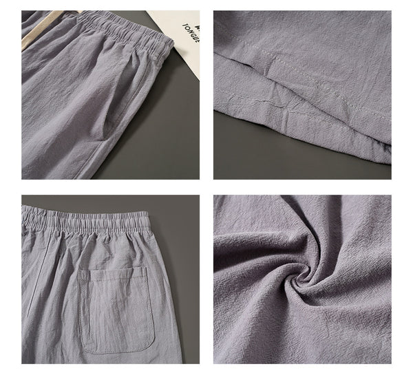 Sidiou Group ANNIOU Summer Men's Sports Board Shorts 100% Cotton Linen Loose Straight Casual Pockets Mid Waist Elastic Drawstring Beach Swim Pants