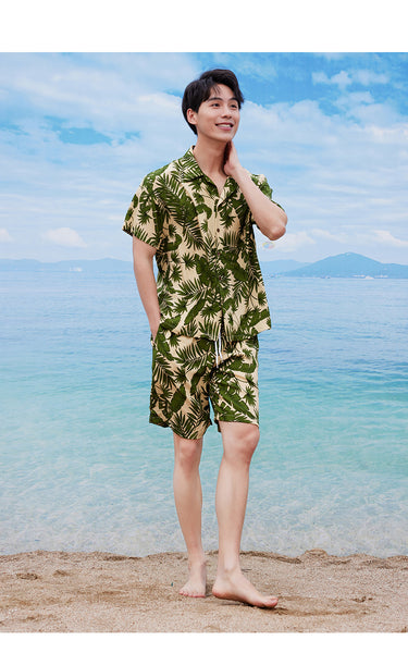 Wholesale Custom Logo Short-sleeved Floral Shirt Set Men's Summer Beach Holiday Shirt Hawaiian Beach Suit