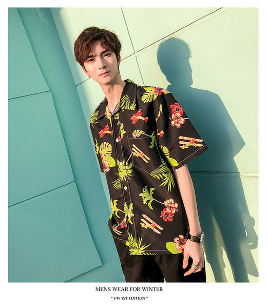 Hawaiian Beach Vacation Shirts Thin Short Sleeve Beach Shirt for Men Casual Loose Oversized Printed Shirt Summer