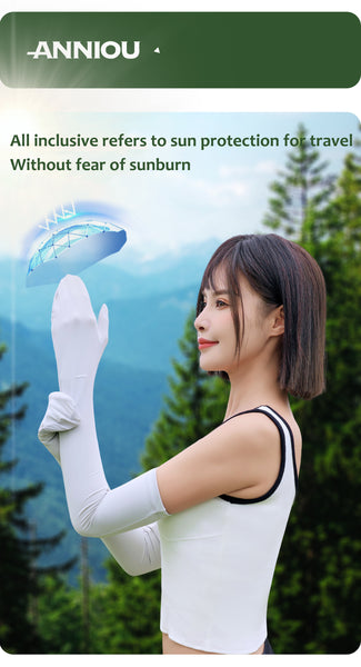 Sidiou Group ANNIOU Women's Ice Silk Cool Sunscreen Gloves Long Sleeve Sun Protection Gloves for Outdoor Sports Driving UV Hand Gloves
