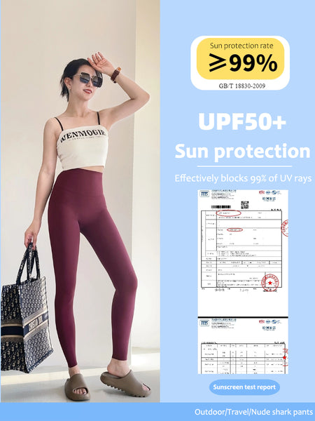 Sun Protection Yoga Pants Women's Four-Way Stretch Sports Running High Waist Gym Leggings Tight Hip Lift Breathable Shark Pants