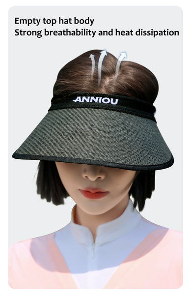 Sidiou Group ANNIOU Summer Vinyl Sun Visor Empty Top Sun Hat Beach Cycling Outdoor UV Protection Adjustable Windproof Rope Straw Sun Hats for Ladies