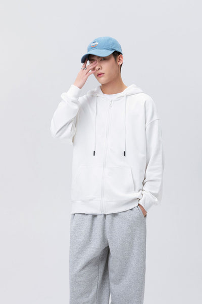 Wholesale 320g Heavyweight Cotton Terry Sweatshirts for Unisex Loose Plus Size Trendy Brand Jacket Plain Zip Up Hoodie