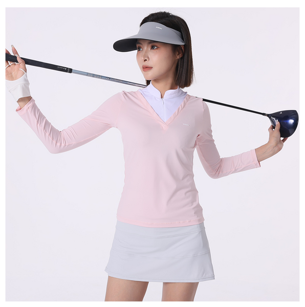 Custom Logo Women's Fashion UPF50+ Sun Protection Golf Wear Long Sleeve T-shirt Ice Silk Quick-drying Slim Fit Golf Shirts