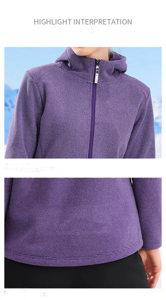 Custom Logo Woman Fleece Windproof Warm Cardigan Sweatshirt Outdoor Running Sports Double-sided Fleece Hooded Jaket Coat