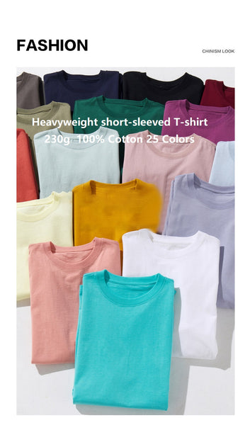 Heavy Custom Logo Short-sleeved Men's and Ladies Summer Round Neck Cotton Thread Solid Color Custom Print t-shirt