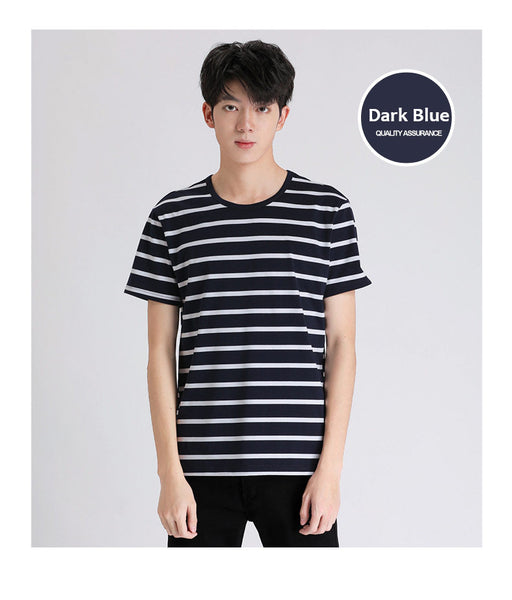 Wholesale Customized Short-sleeved T-shirt Black and White Striped Round Neck T Shirt Men's T Shirt Manufacturers