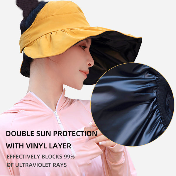 Sidiou Group UPF50+ Vinyl Sun Protection Empty Top Hat Women's New Summer Anti-UV Sun Hat Outdoor Big Brim Face Sun Hat