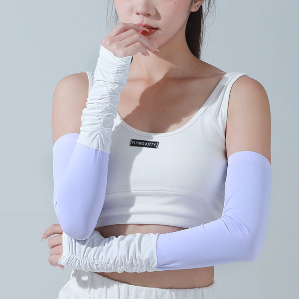 Sidiou Group ANNIOU New Summer Women's UV Arm Sleeves Skin Friendly Breathable Cooling Sunscreen Sleeve Wrinkled Color-blocked Ice Silk Hand Sleeve