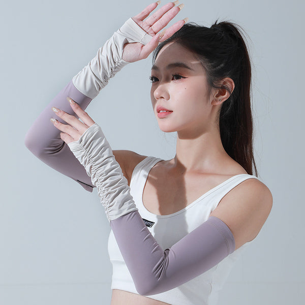 Sidiou Group ANNIOU New Summer Women's UV Arm Sleeves Skin Friendly Breathable Cooling Sunscreen Sleeve Wrinkled Color-blocked Ice Silk Hand Sleeve