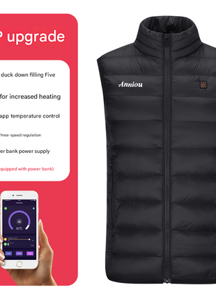 black 5 area single button heated duck down vest