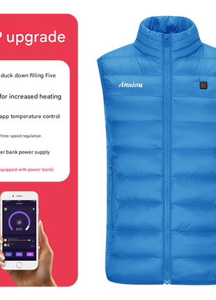 blue 5 area single button heated duck down vest
