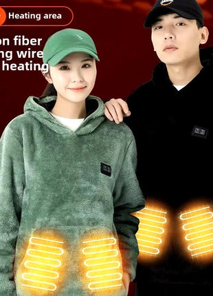 Coral Fleece Heated Hooded Sweatshirt - Sidiou Group