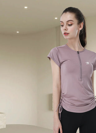Women's Quick - Drying Slim Drawstring Short - Sleeved Yoga T-Shirt - Sidiou Group