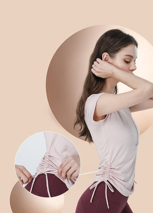 Women's Quick - Drying Slim Drawstring Short - Sleeved Yoga T-Shirt - Sidiou Group