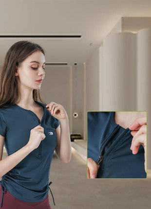 Women's Quick - Drying Slim Drawstring Short - Sleeved Yoga T-Shirt - Sidiou Group