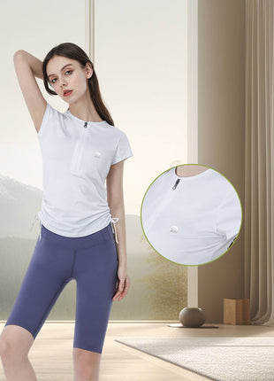 Women's Quick - Drying Slim Drawstring Short - Sleeved Yoga T-Shirt - Sidiou Group