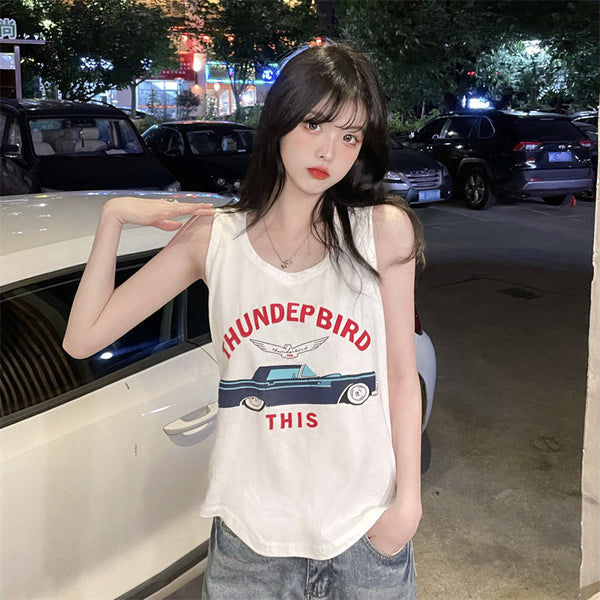 Sidiou Group Hot Selling Womens Casual Loose Letter Printing Ladies Vest Wholesale Summer Cotton Crew Neck Sleeveless Tank Top