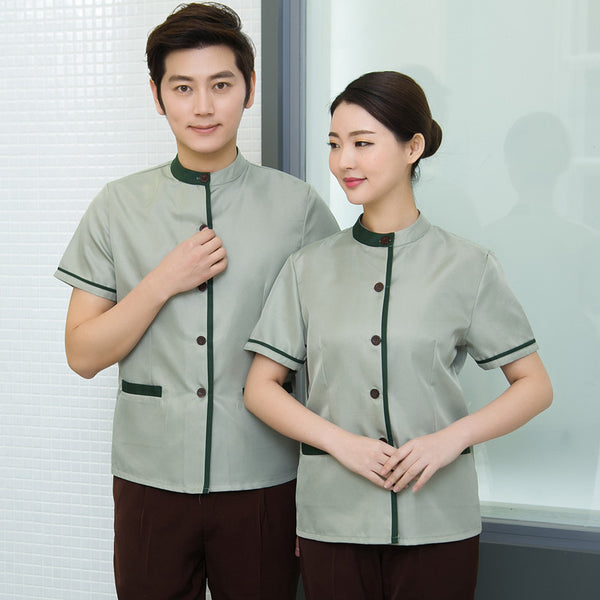 Personalised Custom Embroidered Logo Hotel Company Housekeeping Staff Uniform Workwear Cheap Price Shopping Mall Cleaning Workwear