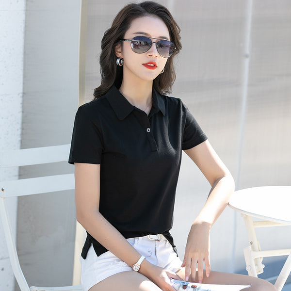 Hot Sales Women's Polo Shirts Summer Button Short-Sleeved Slim Polo Shirt Top Leisure Breathable Clothing  Plain Lady Shirt