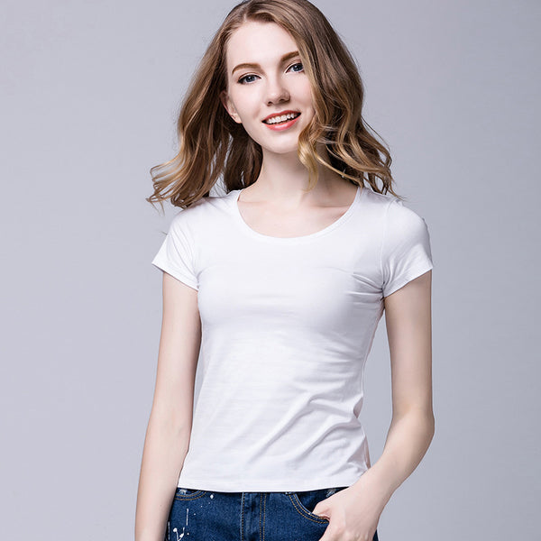 Hot Sale Cotton Black Short-Sleeved T-Shirt Fashionable O-neck Women's Summer Round Neck Solid Color Slim Fit T shirts
