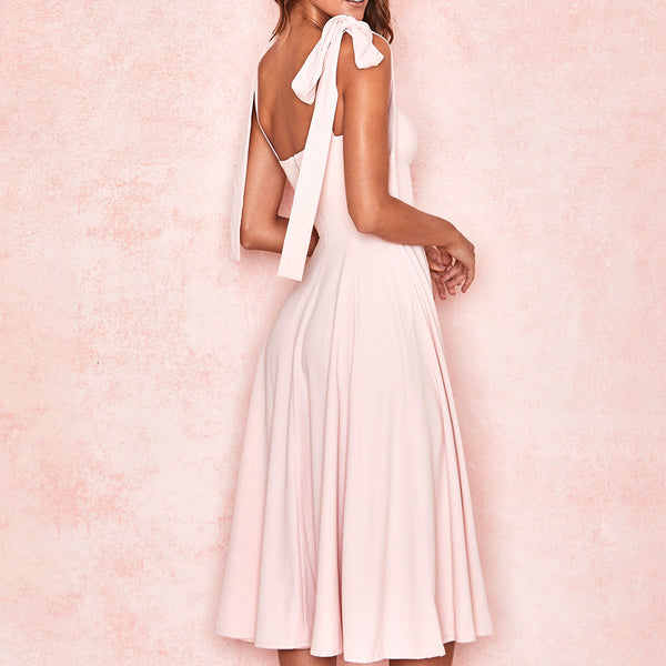 Sidiou Group Anniou Summer Fashion Sleeveless Chiffon Dress Ladies V-neck  High Waist Print Women's Sexy Slit Midi Skirt Dress