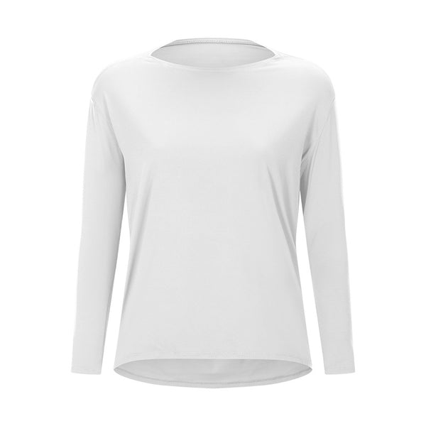 New Fashion New Design Women's T-Shirts O Neck Plain Breathable Long-Sleeve Sports Fitness Top Loose Yoga Clothes
