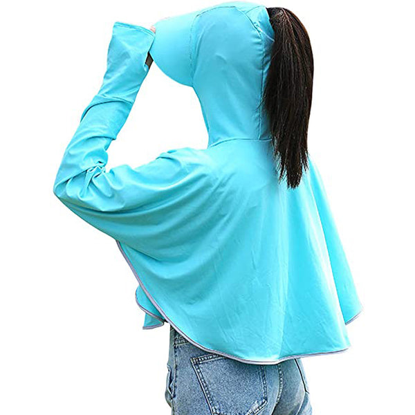 Sidiou Group Anniou Women UPF50+ Anti UV Jacket Long Sleeve Thumb Holes Sunscreen Shawl Cape Coat Zipper Hooded Breathable Quick Dry Loose Windbreaker