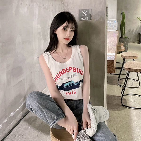 Sidiou Group Hot Selling Womens Casual Loose Letter Printing Ladies Vest Wholesale Summer Cotton Crew Neck Sleeveless Tank Top