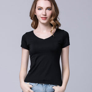 Hot Sale Cotton Black Short-Sleeved T-Shirt Fashionable O-neck Women's Summer Round Neck Solid Color Slim Fit T shirts